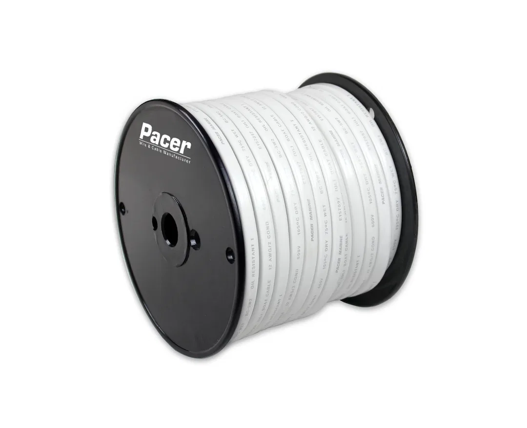 W14/2DC-100 – PACER Duplex Wire, Stranded Conductor 14/2 AWG Flat Encasement 600 Volts 100 Foot Roll Red/ Black Tinne...